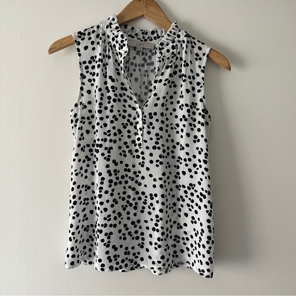 LOFT Tops - Loft Petite Ruffle Mock Neck Mixed Media Shell, black and white, X-Small PETITE